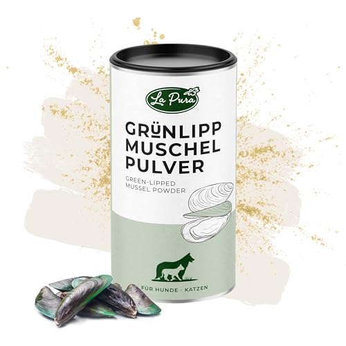 LAPURA Grünlippmuschelpulver Hund & Katze - 100% natürlich, für Gelenke & Mobilität, in Vollfettqualität, mit Omega 3, Grünlippmuschel Katze & Grünlippmuschel Hund Pulver, 250g
