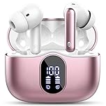 Wireless Earbuds,Bluetooth 5.4 Headphones In Ear with 4 ENC Noise Cancelling Mic,LED Display 2026 Bluetooth Earbuds Mini Deep Bass Stereo Sound,36H Playtime,Wireless Earphones IP7 Waterproof,Rose Gold