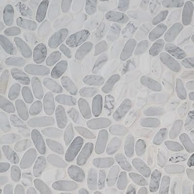MSI Carrara White Sliced Pebble 12 in. x 12 in. x 10mm Textured Marble Mesh-Mounted Mosaic Tile for Bathroom, Kitchen Backsplash, Accent Wall Tile, and Shower Wall Tile