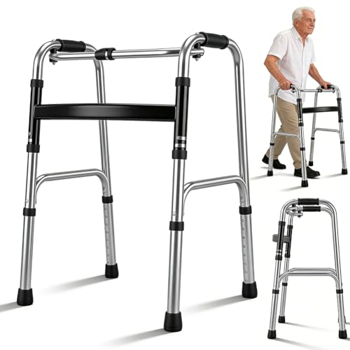 Leichtgewicht Gehgestell mit Scharnieren faltbar & höhenverstellbar (74-94 cm) 1.8 kg 150 kg belastbar schmaler Gehbock für Innen & Außen