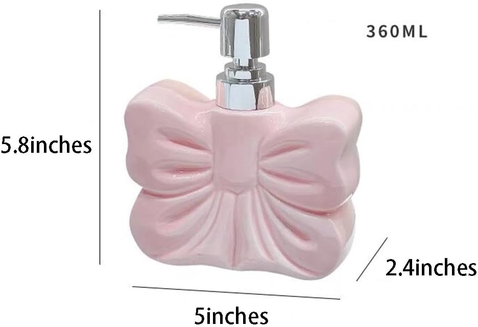 123Arts Lotion Dispenser Ceramic Soap Bottle, Bowknot Relief Lotion Bottle with Pump,360ML - Image 2