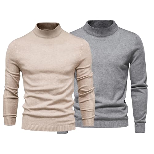 Maiyifu-GJ 2 Pack Men's Mock Turtleneck Sweater Casual Long Sleeve Pullover Sweater Stretch Slim Fit Knitted Thermal Tops