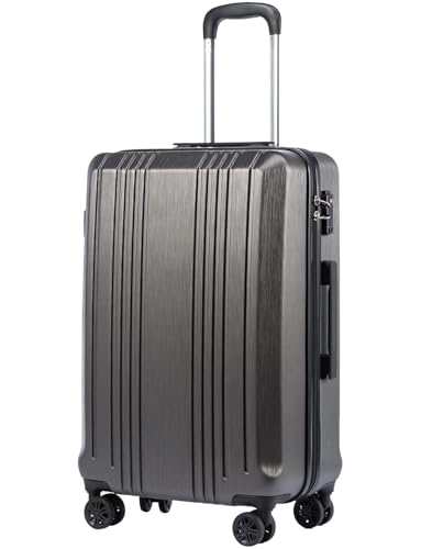 Coolife Luggage PC+ABS Hardshell Suitcase with TSA Lock, Spinner Checked Lightweight (grey, M(24IN))