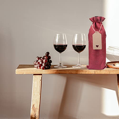 10 Pieces Burlap Wine Bags, Jute Gift Bags With Drawstrings, Single Reusable Wine Bottle Covers With Ropes And Tags (Burgundy Red -10Pcs) #TOP3