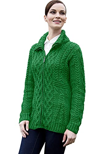 Image of Zippered Wool Cardigan with Full Neck by Aran Woollen Mills