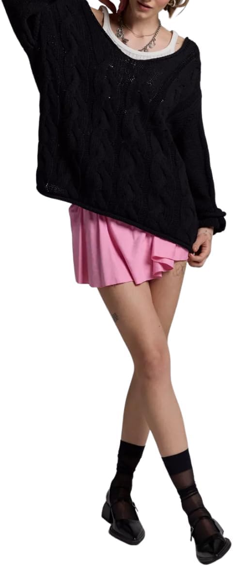 Melliflo Womens Oversized Cable Knit Sweater Fall V Neck Chunky Knit Sweater Casual Pullover Sweater Top - Image 6