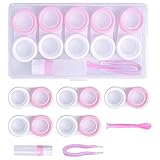 5 Paar Reise Kontaktlinsen Behälter Set Tragbar Kontaktlinsenetui Kontaktlinsen Aufbewahrungsbehälter Kontaktlinsendose Box Container Schutzhülle zu Kontaktlinsen mit L R Schraubverschluss, Rosa-Weiß