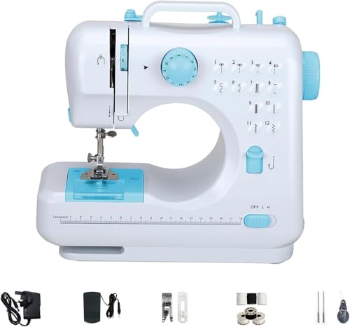 Sewing Machine for Beginners with Foot Pedal Multifunctional Household Sewing Machine Automatic Thread Rewind Double Thread and Double Speed 12 Build-in StitchesBlue