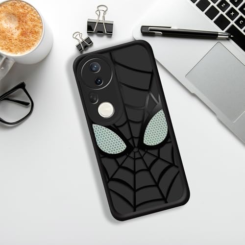 Image of Stylish Spider Back Case Cover Compatible for Vivo T4 Ultra 5G | Spidey Face Mask Case | Soft Silicone | Camera & Full Body Protection | Shock Proof | (Black)
