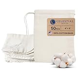 Cotton Muslin Bags 4x6 Inch (10x15cm) Black Hem Black Drawstring 50 Count Pack by Celestial Gifts