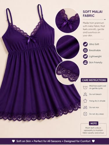 Image of Anvesha Beauty Night Dress for Women with Lace Trim | Soft V Neck Sleeveless Nighty Slip | Lightweight Comfortable Sleepwear Short Chemise Nightwear for Girls & Ladies Brown