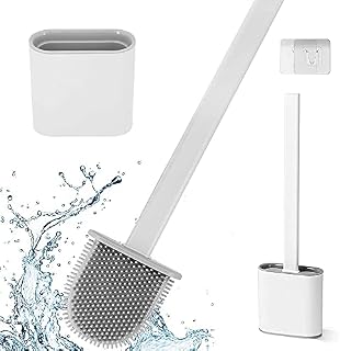 2 Pack Silicone Toilet Brush With Holder Deep Cleaning, Bathroom Toilet Brush With Non-Slip Long Handle And Flexible Bristles, With Holders And Base For Anti-Drip(White)