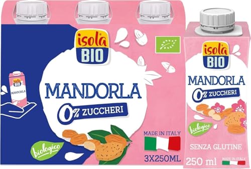 Isola Bio Mandorla On-The-Go Bevanda Vegetale Biologica Multipack, Pratica e Facile da Bere, 100% Ingredienti Naturali, Senza Zuccheri, per Vegani e Vegetariani, Formato 3x250ml