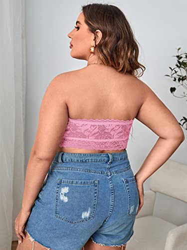 Soly Hux Women's Plus Size Lace Strapless Bandeau Bralette Bra Solid Light Pink 3Xl #TOP1