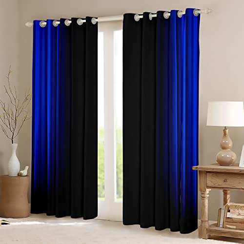 Geometric Abstract Ombre Window Curtains For Bedroom Living Room Kids Teens Dark Blue And Black Striped Curtains Decor Modern Fashion Window Drapes Treatments 52W X 63L,2 Panels #TOP1
