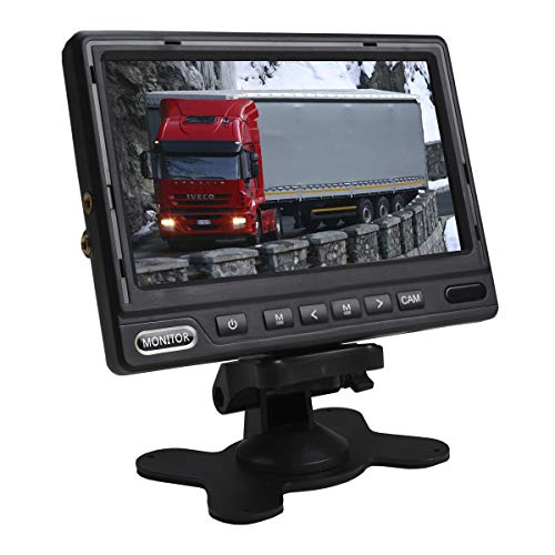 YATEK Monitor visión Trasera en vehículos de 7", soporta cámaras AHD 1080P, Doble Entrada M12, Contiene Marco y pie, Color Negro