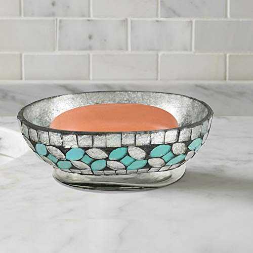 Nu Steel SF3H Sea Foam Soap Bar Dish In Aqua Blue/Silver Glass Mosaic/ Stainless Steel thumb #5