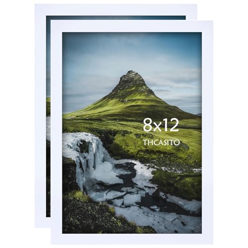 THCASITO Picture Frames 8x12 White Photo Frames without Mat for Wall and Tabletop Decor, Set of 2