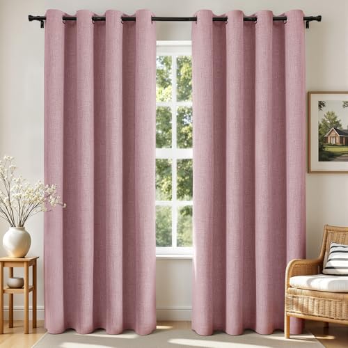 Image of Joydeco Blackout Curtains 63 Inches Long 2 Panels Burg, Room Darkening Curtains for Bedroom, 100% Black Out Textured Thermal Drapes Privacy Protection 2 Panels Set(W52 x L63 Inch, Pink)