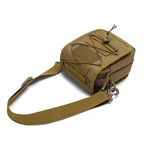 HUNTVP Taktische Umhängetasche Molle Schultertasche Militär Crossbody Bag Wasserdicht Sling Rucksack Multifunktional Messengerbag Crossbag Gürteltasche Bauchtasche für Sport Outdoor - Braun
