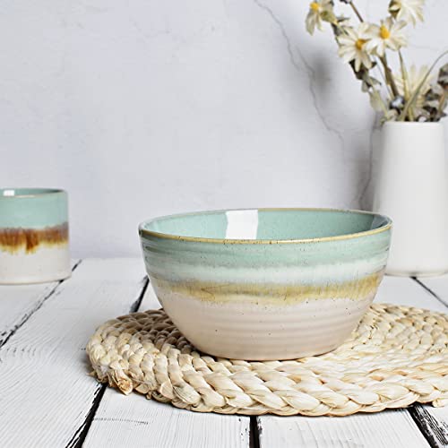 Bosmarlin Ceramic Cereal Bowl Set Of 4, 26 Oz, Green Soup Bowl For Oatmeal, Salad, Dishwasher And Microwave Safe, Reactive Glaze (Green, 6 In) #TOP3