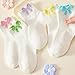 TOBETOPTOOLER 5 Pack Toddler Girl Socks，Little Kids Child Cotton Sock White Crew Ankle Seamless Bow Dress Socks for School (US, Age, 6 Years, 8 Years)
