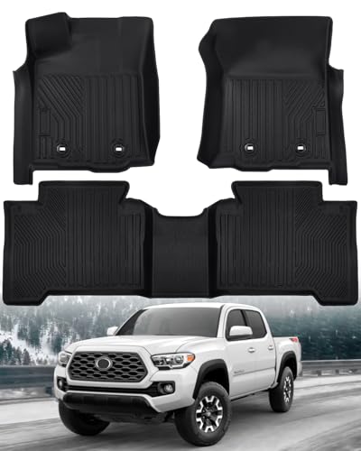 Floor Mats for Toyota Tacoma 2016-2023 Double Cab (Only for Automatic) All Weather Rubber Floor Liners for Tacoma TRD/SR/SR5/limited Accessories Car Mats Easy Clean, Odorless Anti-Slip