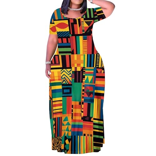 Image of PinkPatty Plus Size Maxi Dress for Women Summer Casual Short Sleeve Tshirt Dresses with Pockets (XL-6XL)