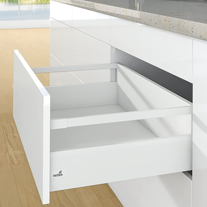 Tiroir casserolier en kit - hauteur 126 mm (218 mm avec bandeaux) - arcitech - Décor : Blanc - Longueur : 400 mm - HETTICH