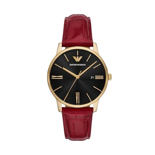 Emporio Armani Relógio masculino de couro vermelho Bordeaux com três ponteiros (modelo: AR11673), Vermelho