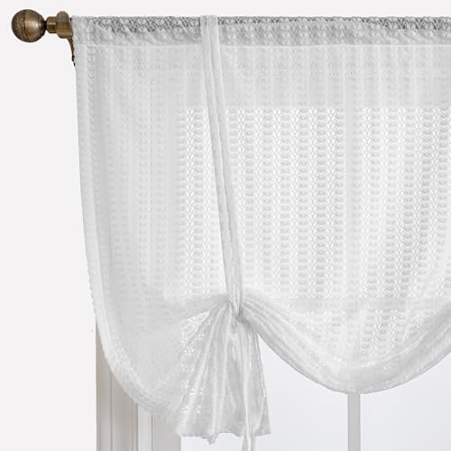 HomeyHo Semi Sheer Tie Up Curtain for Kitchen Window Floral Lace Balloon Curtains for Girls Bedroom Leaf Liftable Roman Curtains White 46 x 63 Inch by HomeyHo - Used condition - US$15.71