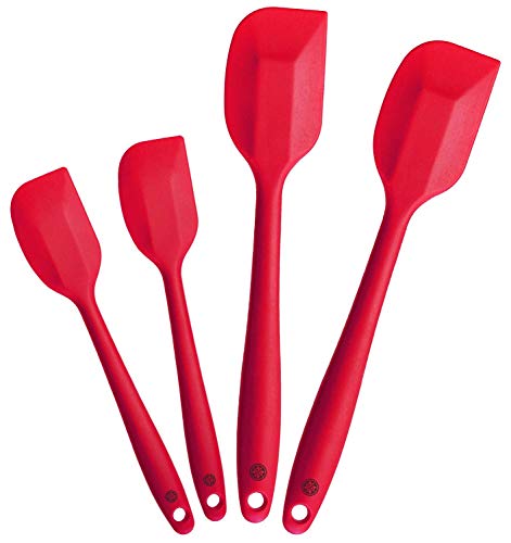 Image of P-Plus International Silicone Spatula Set 4-piece - 500ºF Heat-Resistant Baking Spoon Spatula - Seamless One-Piece Design Easy to Clean - Non-Stick Silicone Stainless Steel Core (Spatula 4 RED)