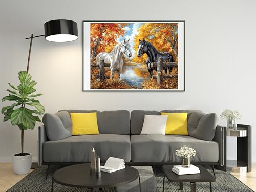 Image of Moohue Art Crafts 14ct Counted Cross Stitch Patterns Kits Animals Horses Printed Stamped Cross Stitch Kits for Adults Needlepoint Kits (Animals Handsome Horses)
