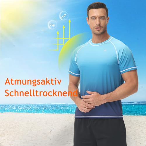 Huayuzh Herren UV Shirt Rashguard T-Shirt Schwimm Shirt Schnelltrocknend Leicht Atmungsaktiv Surfen Angeln Wandern Top Verlaufsfarbe Blau 6XL