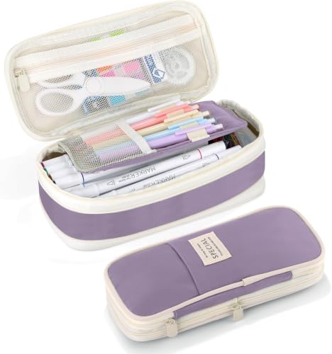 Image of WORSHIPER Big Capacity Pencil Pen Case Bag with Zipper Office College School Storage Large Capacity Bag Pouch Holder Box Organizer Colorful (Special - Dark Purple)