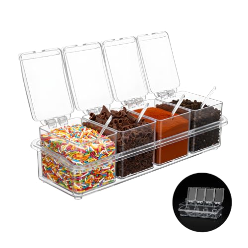 Wiojtry 8 Pcs Hot Cocoa Bar Supplies Clear Acrylic Sugar Bowls and Seasoning Spice Box with Cover and Spoon Cocoa Marshmallows Peppermints Chocolate Chips Storage Container for Hot Chocolate Bar by Wiojtry - Image 3