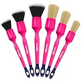 YeewayVeh 6PCS Car Detailing Brush Set, 3pcs Boars Hair Detailing Brushes, 3pcs Ultra Soft Detail Brush for Leather Seat Air Vents Engine Bay, Detail Brushes Car Detailing for Interior Exterior, Pink