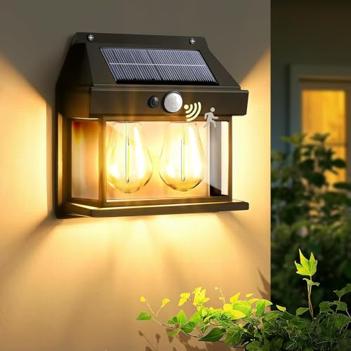 Image of Solar Motion Sensor LED Double Lamp Warm White Light Outdoor for Home Wall Room Balcony Garage Backyard Garden (Pack of 2)