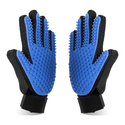 Dreamil Haustier Fellpflege Handschuh 2 Stück Effizienter Tierhaarentferner-Handschuh Massagehandschuh Verwenden mit Verbessertem fün-Finger-Design perfekt für Hunde und Katzen mit langem kurzem Fell