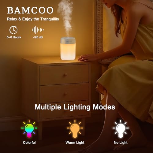 Image of Portable Small Humidifier, 650ml Colorful Mini Humidifier for Bedroom, Office Desktop, Baby Room, Plants, Cool Mist Humidifiers(Light Gray)