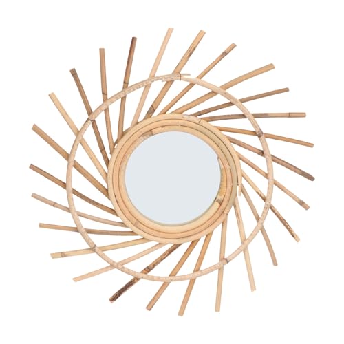 Holibanna Espejo Decorativo Diseño Minimalista de Pared de Ratán Tejido y Color Café para Maquillaje y Hogar Adecuado para Sala o Dormitorio