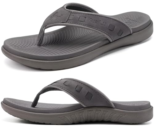 Image of KuaiLu Mens Sport Flip Flops Comfort Orthotic Thong Sandals with Plantar Fasciitis Arch Support Outdoor Summer Beach Size 7~15