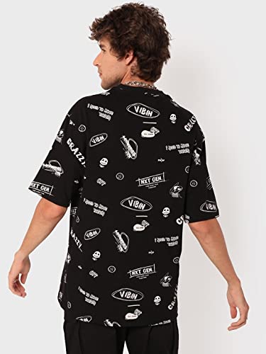 Image of Bewakoof Men's All Over Printed 100% Cotton T-Shirt - Oversized Fit, Round Neck, Half Sleeves