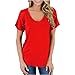 NOBCE T-Shirt a Maniche Corte arrotolata con Scollo a V Estiva da Donna Tinta Unita Allentata Plus Size Camicetta Casual Comoda da Streetwear con Tasca(Rosso 1,M)