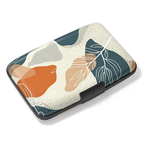 Image of Credit Card Holder, Mini Aluminum Card Wallet RFID Blocking Slim Metal Hard Card Case for Women Men, White Leaves