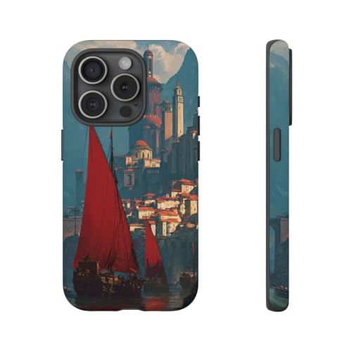 Coque rigide iPhone 15 Pro navires voile rouge pour vos voyages et quotidien
