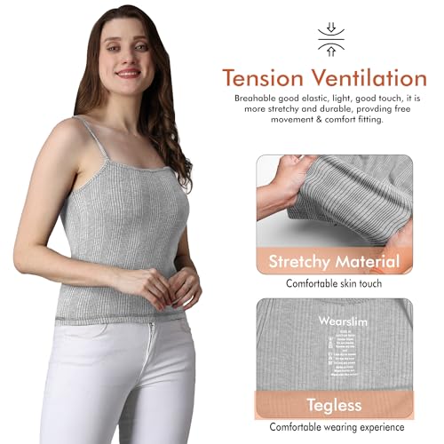 Image of Wearslim Women's Cotton Quilted Winter Lightweight Thermal Underwear, Long Johns Bottom and Spaghetti Set with Fleece Lined Soft Warmer