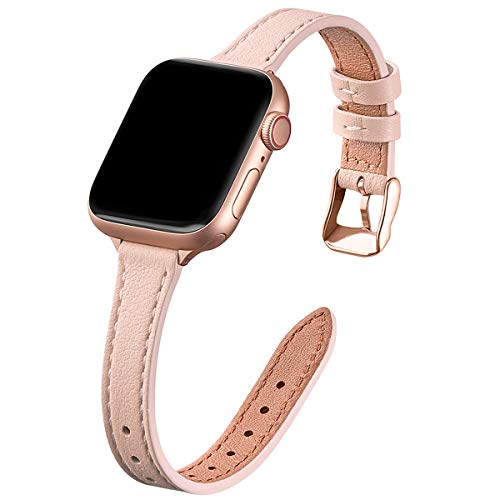 SUNFWR Compatible with Apple Watch Strap 38mm 40mm 41mm 42mm 44mm 45mm,Genuine Leather Strap Replacement,Slim&Thin Wristband for iwatch Series 7/6/5/4/3/2/1,SE (38mm 40mm 41mm