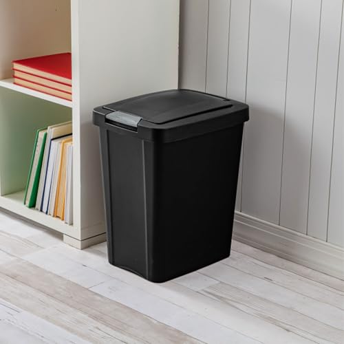 Image of Sterilite 7.5 Gallon TouchTop Wastebasket with Lid That Opens with Touch, Conceals Trash in the Kitchen, Bathroom, Mudroom or Office, Black, (Pack of 4)