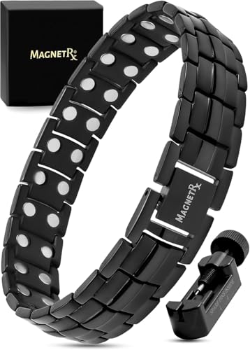 MagnetRX® Ultra Strength Magnetic Bracelet - Effective Stainless Steel Magnetic Bracelets for Men - Adjustable Bracelet Length with Sizing Tool for Perfect Fit (Black)